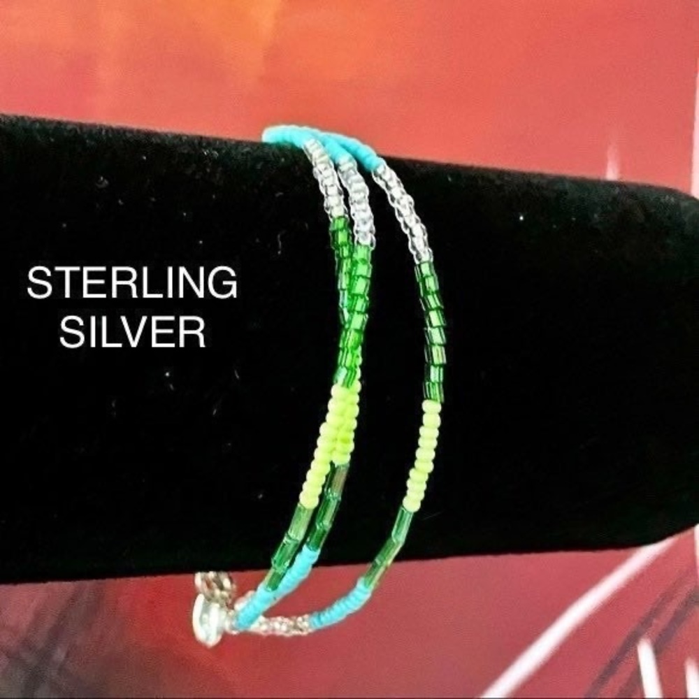 STERLING SILVER BRACELET MULTI COLOR CHARM BEADS GENTLE WORN